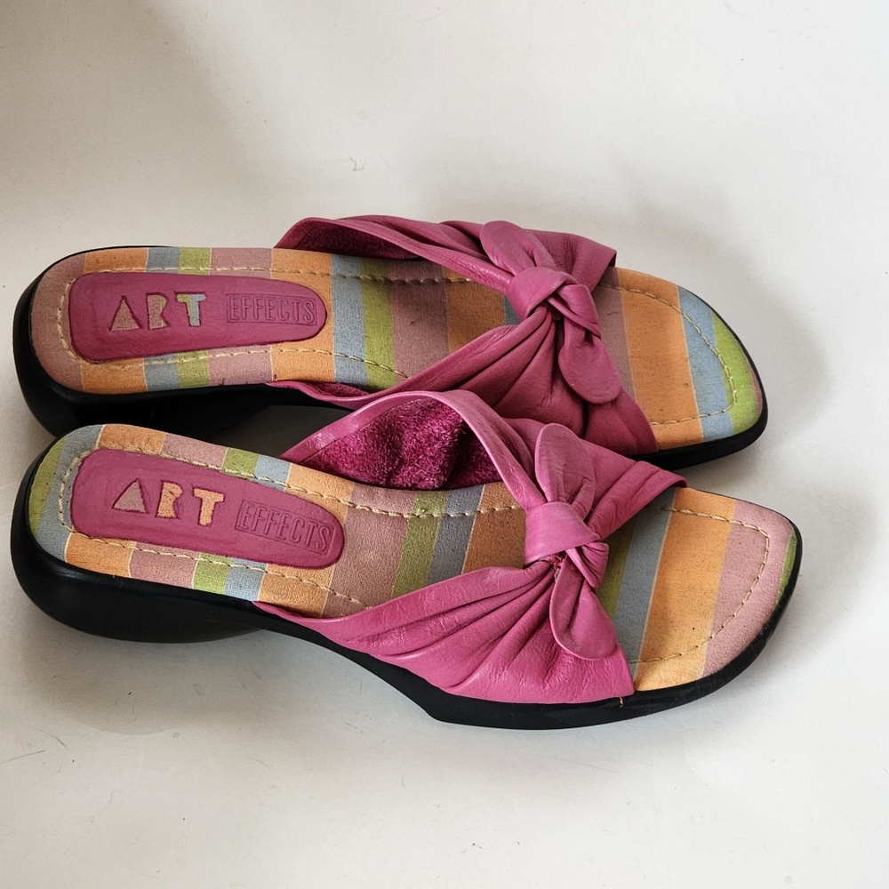Vintage Art Effects 90s Pink Leather Knotted Slide Sandals Size 7 - Picture 5 of 9